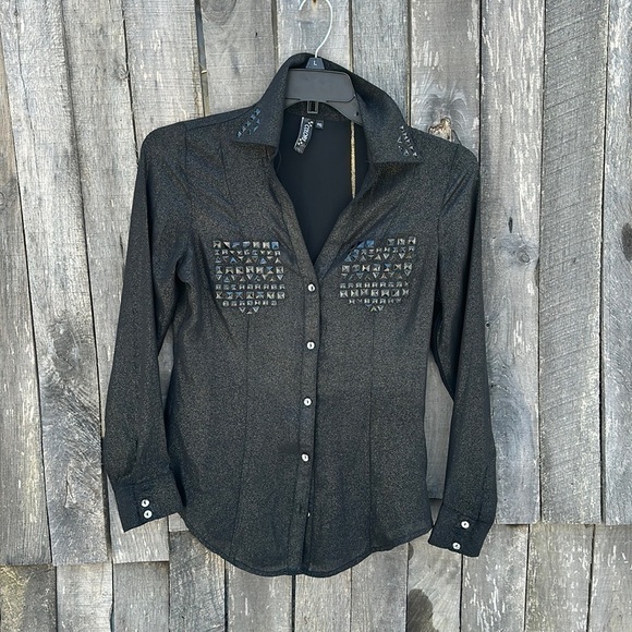 𝅺black Colori Button Down Blouse size Small - Picture 1 of 12